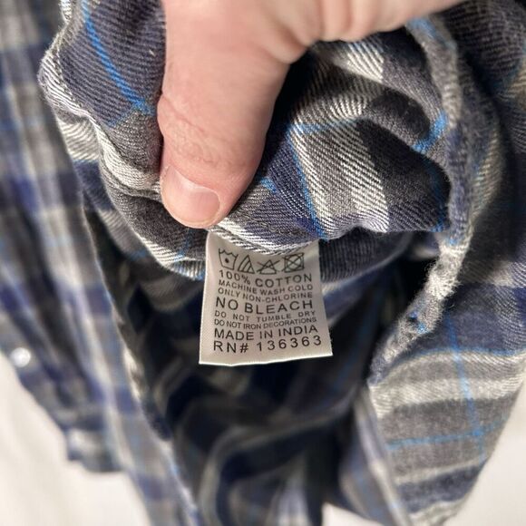 Jack Threads Flannel Shirt Men's Large Grey Blue Plaid Button Up Long Sleeve Cot - Picture 5 of 6